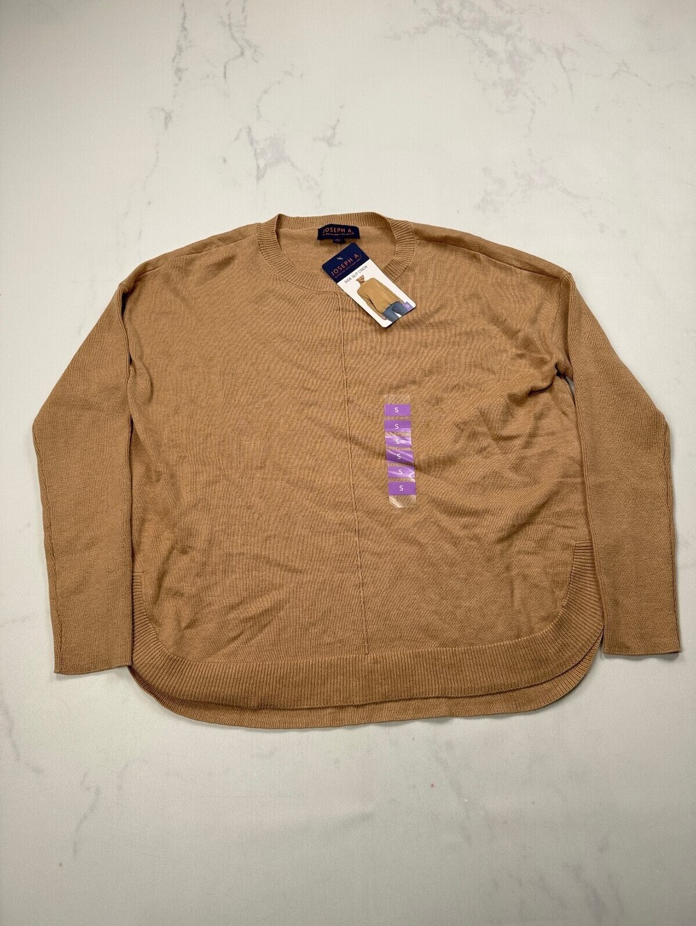 Joseph A. Side Slit Crew Sweater Tan Modern Classic Style - Womens S
